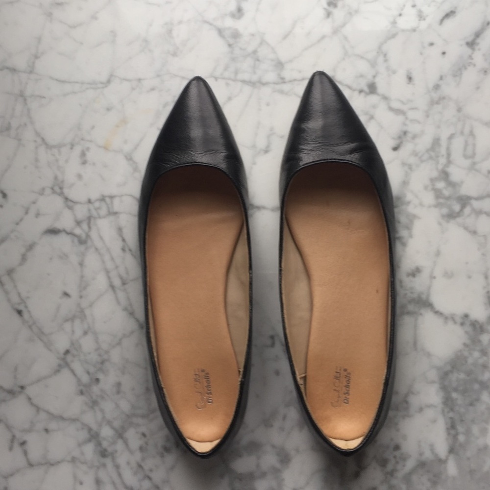 Dr Scholl Black Leather Flats